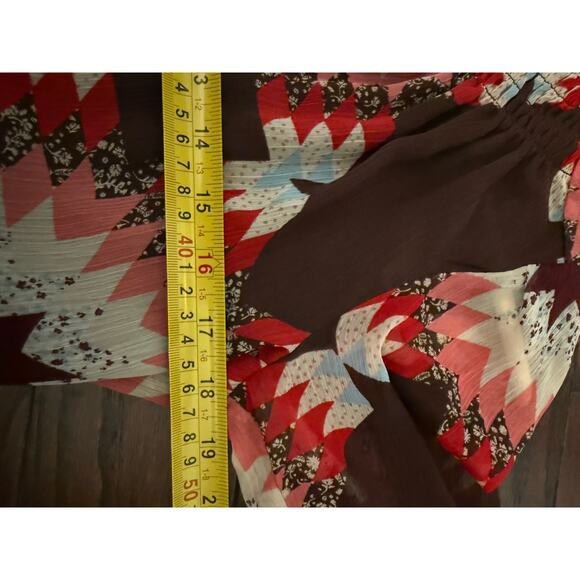 LOFT patchwork Ruffle Tie Neck long sleeve flowy Blouse XSP petite - Picture 12 of 13